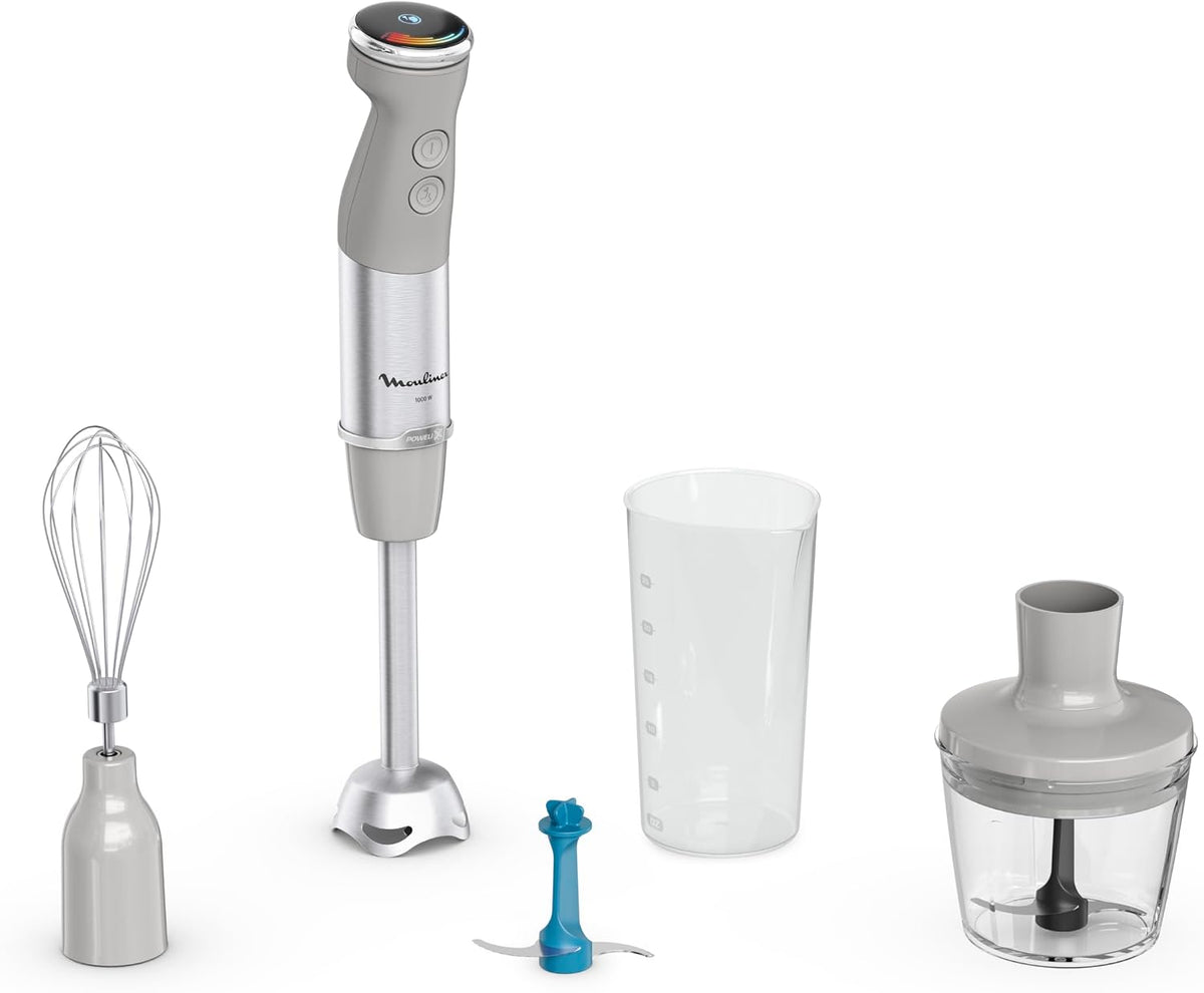 Moulinex Blender, 1000 W, Szary – ręczny, cichy, 20 prędkości i zintegrowany tryb tłumika