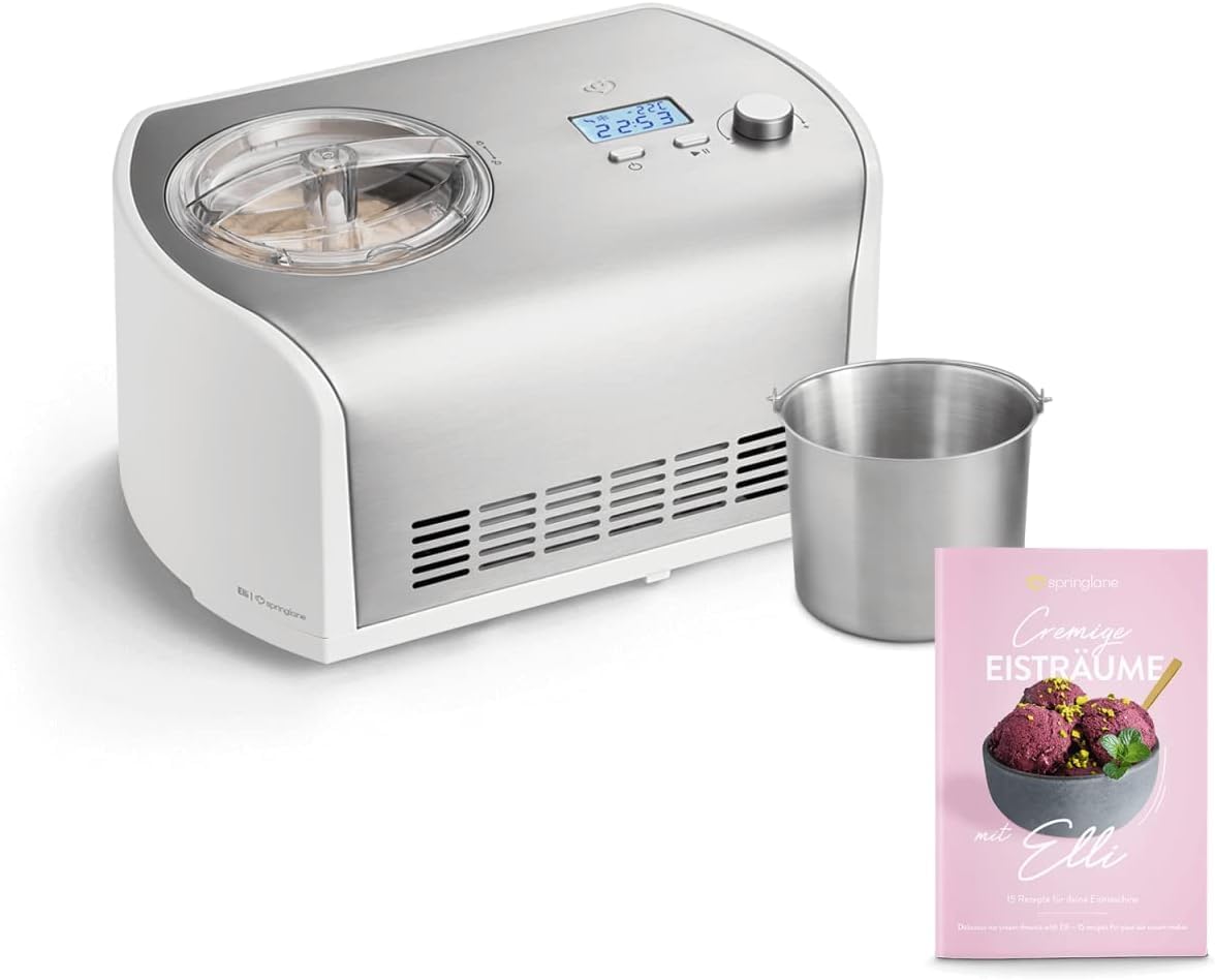 Kostkarka do lodu Springlane Kitchen – maszyna do lodu, 2 l, 135 W, 39 x 26 x 21,5 cm – Srebrny, stal nierdzewna, i sorbetu, wyjmowana