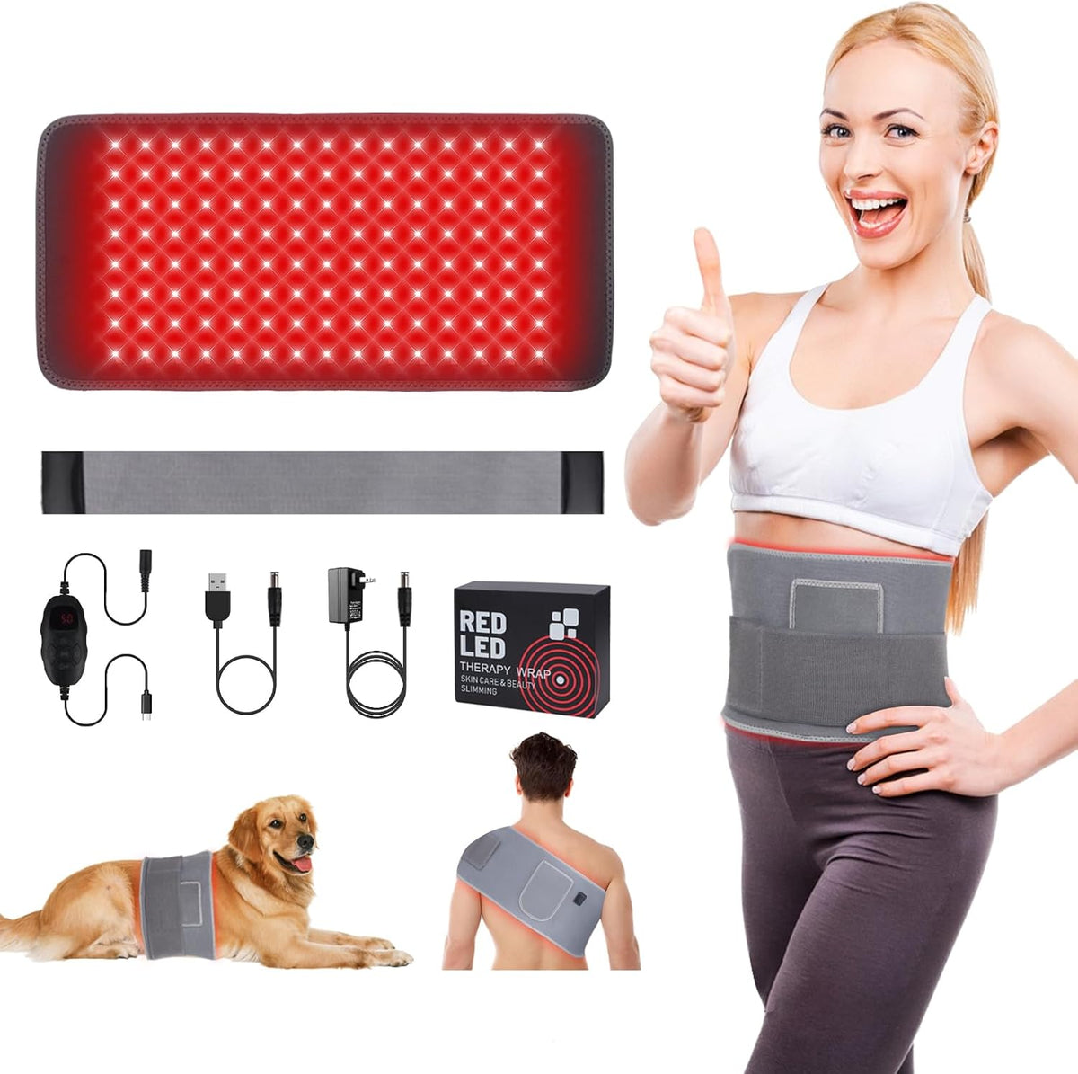 pinfriy Terapia w podczerwieni, 8,27 cali, Czerwony, oświetlenie LED – Lampa, 660 nm, 850 nm, zegar – do leczenia w czerwonym świetle