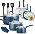 Zestaw garnków i patelni NutriChef, 30 cm, Niebieski, aluminium – Piec elektryczny, Kuchnia Bateria 14 Części Non- stick Induction niebieski