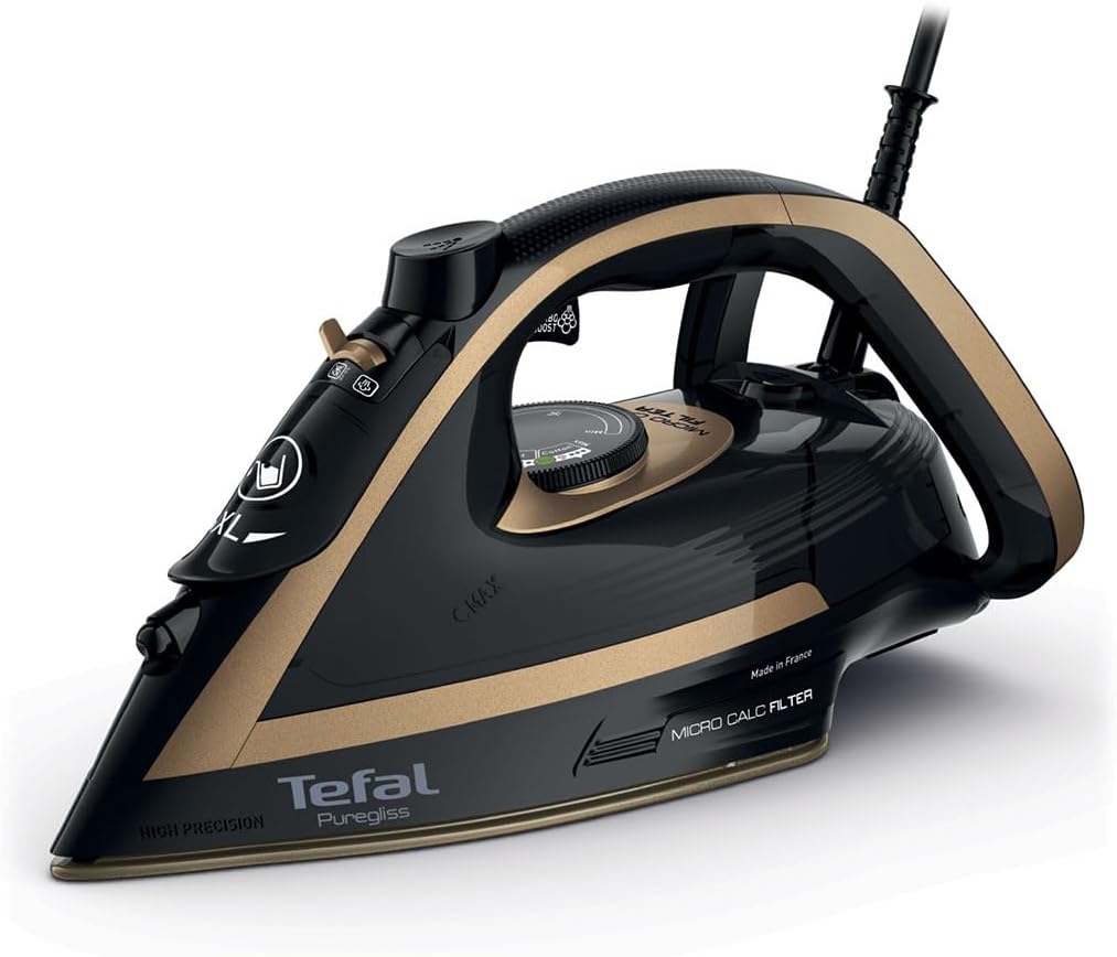 Żelazko parowe Tefal – FV8064, 3000 W, 280 g, Czarny / Złoty – Filtr FV8064, żelazo elektryczne, czarny