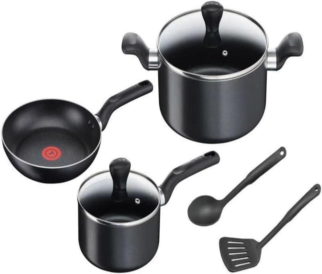 Tefal Zestaw garnków i patelni, 24 cm – Czarny, Gotowanie, z powłoką nieprzywierającą powłoki, 7-częściowy bateria kuchenna – Super Cook