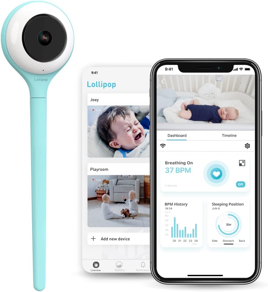Inteligentne monitory Lollipop, Szary – Wi-Fi, Monitor, laptop, Inteligentna kamera Wi-Fi z wykrywaniem pleur – bez dodatkowego czujnika przenośnego