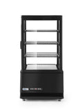 Witryny chłodnicze HENDI, 68 l, 230 V, 170 W – Czarny, oświetlenie LED, wyświetlacz chłodniczy, system przeciwmgielny – 3 półki, 452x406x