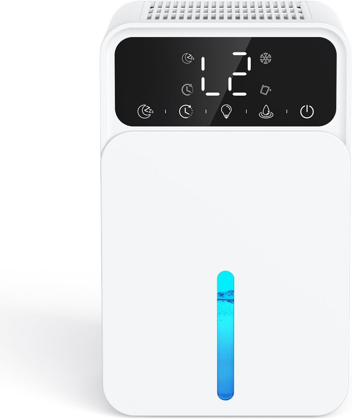 Osuszacz powietrza PIAZCEW, 1500 mL – Biały, oświetlenie LED, Denawilżacz, zegar – tłumik, powietrze elektryczne 1500 mL, 7 diod LED 12Hminuterie