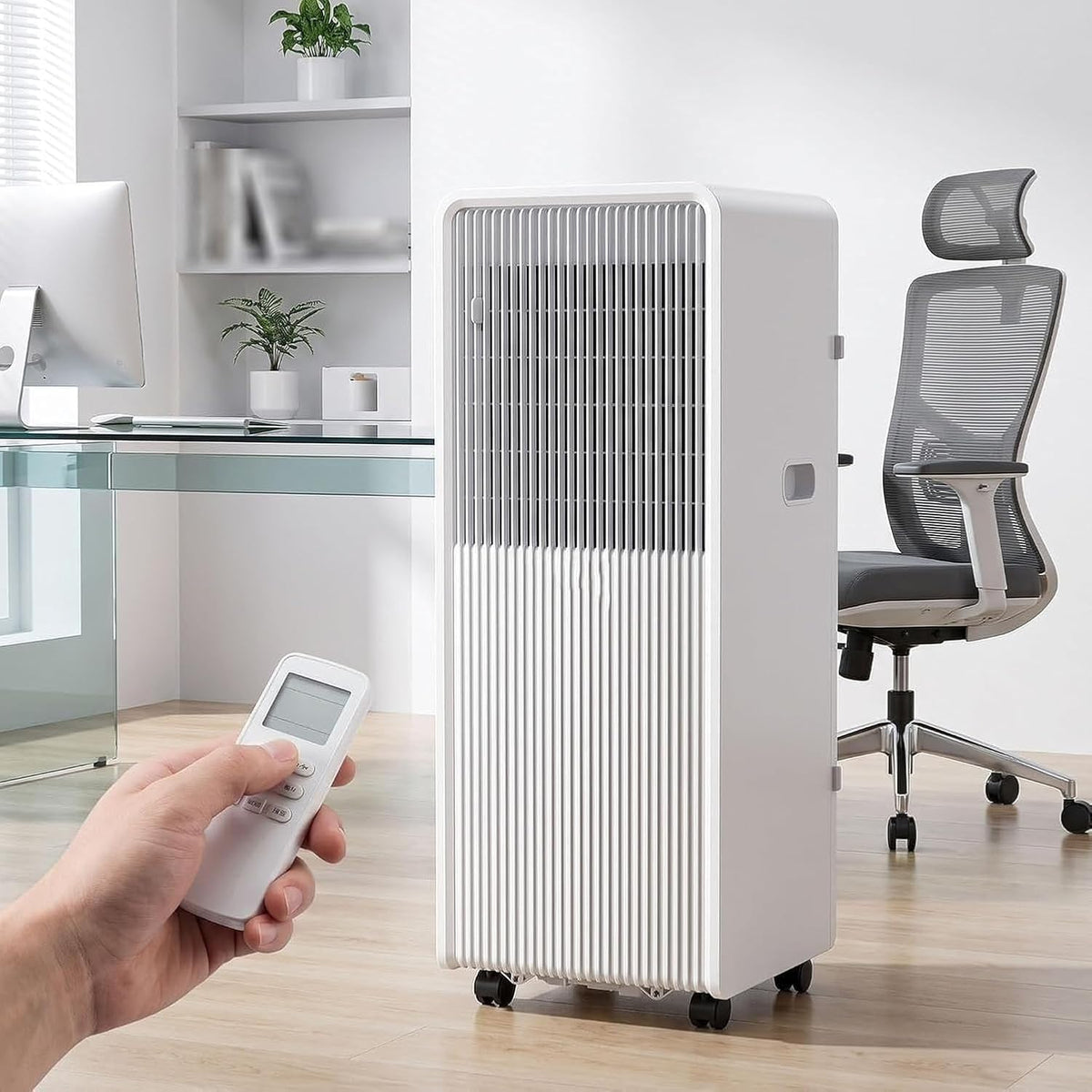 Klimatyzator przenośny HUGGWRT, klimatyzator mobilny, 11000 Btu, 35 m – Biały, pilot zdalnego sterowania, 24- godzinna Klimatyzator, licznik czasu