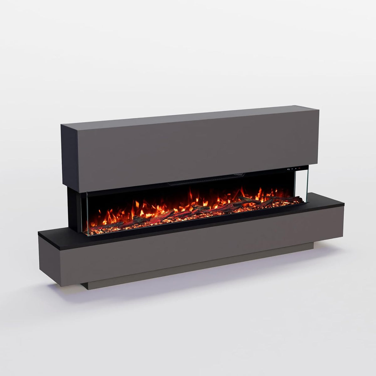 Kominek elektryczny GLOW FIRE, grzejnik elektryczny, 1800 W – 157 x 75 x 29 cm, Szary/Czarny, oświetlenie LED, pilot zdalnego sterowania – timer