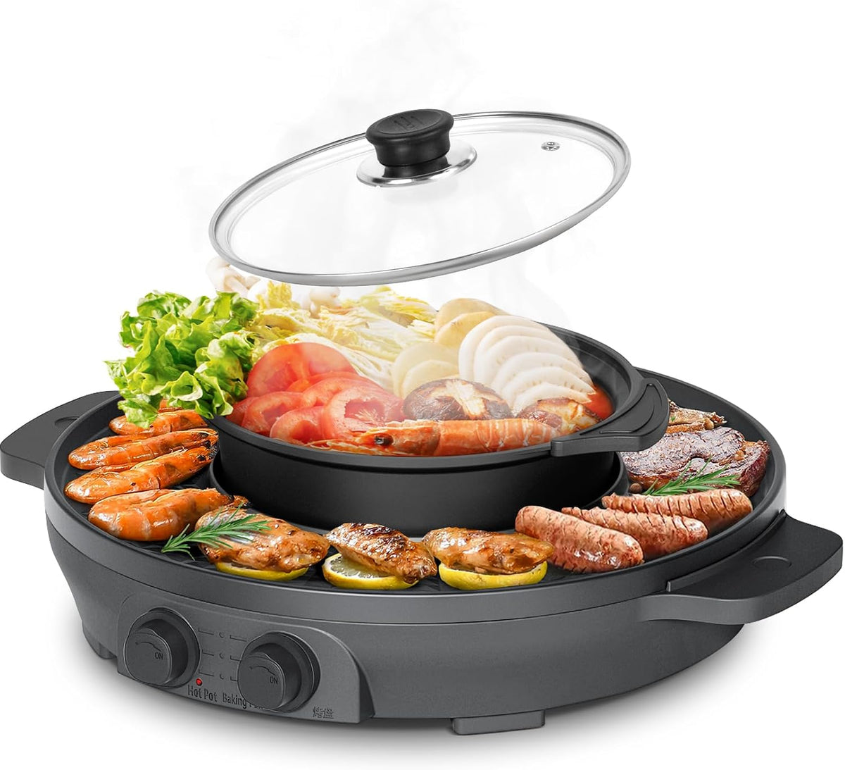 ENFRIFAM Grill, 39 cm, 2000 W, Czarny – 2 w 1, Naczynie kuchenne, wymienne, elektryczne 2 w 1 – Hot Pot 2 w 1