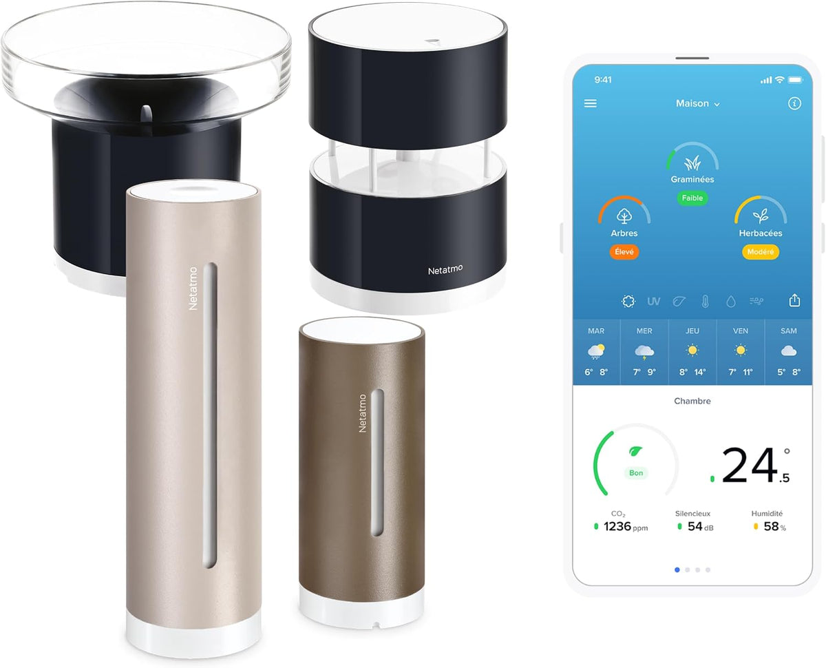 Stacje meteorologiczne i barometry Netatmo, Czarny – praca bezprzewodowa, Apple Station, bezprzewodowa stacja meteorologiczna, na zewnątrz