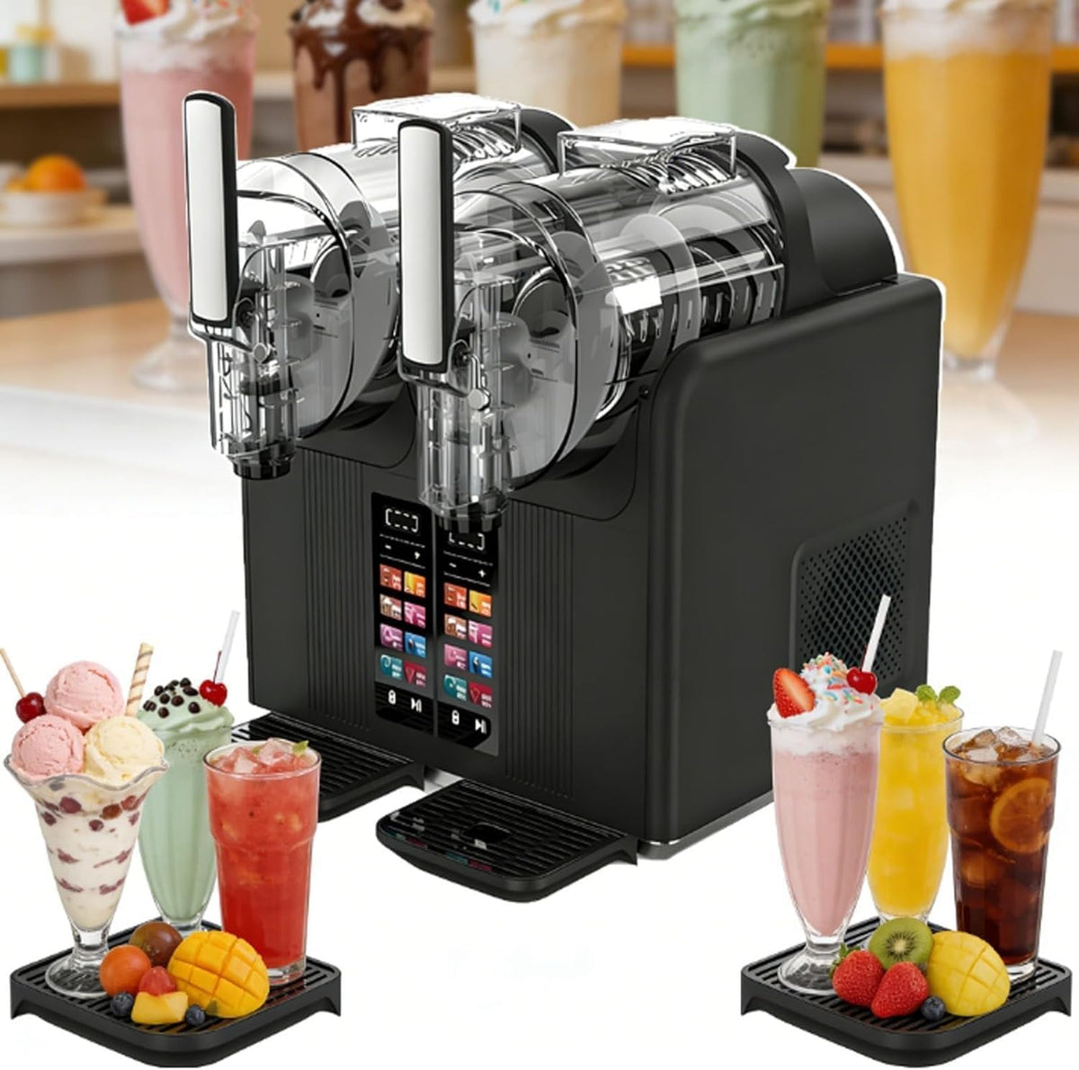 YISHENX Maszyny na bazie granitu, 398 x 380 x 420 mm, 2 l – Czarny, Maszyna Granita, lód i sorbet, blokady – profesjonalny, restauracja, 7 tryby