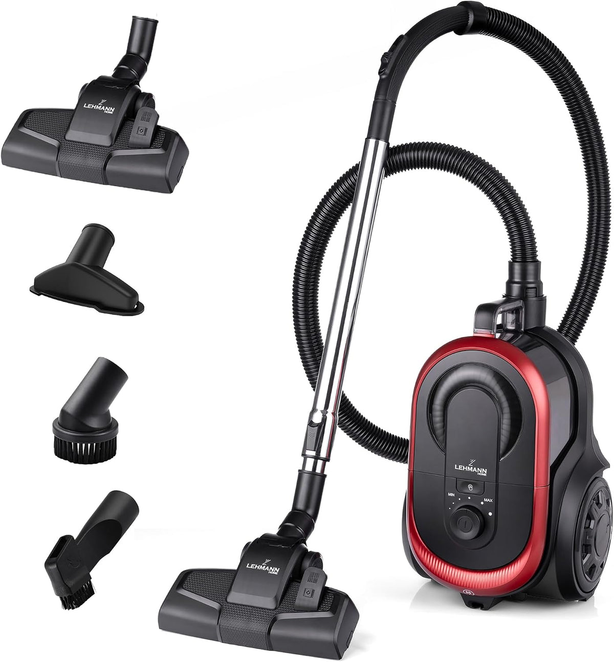 LEHMANN Odkurzacz, 5 l, 900 W – 6,5 m, Czarny / Czerwony, filtr HEPA, tradycyjny – czarny, podwójny filtr HEPA do alergii, 5 l pojemności