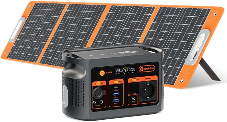 Agregatory FF FLASHFISH, 300 W – 179,2 Wh, 230 V, Czarny/Pomarańczowy, składana konstrukcja – oświetlenie LED, USB, akumulator LiFePO4 179,2 Wh