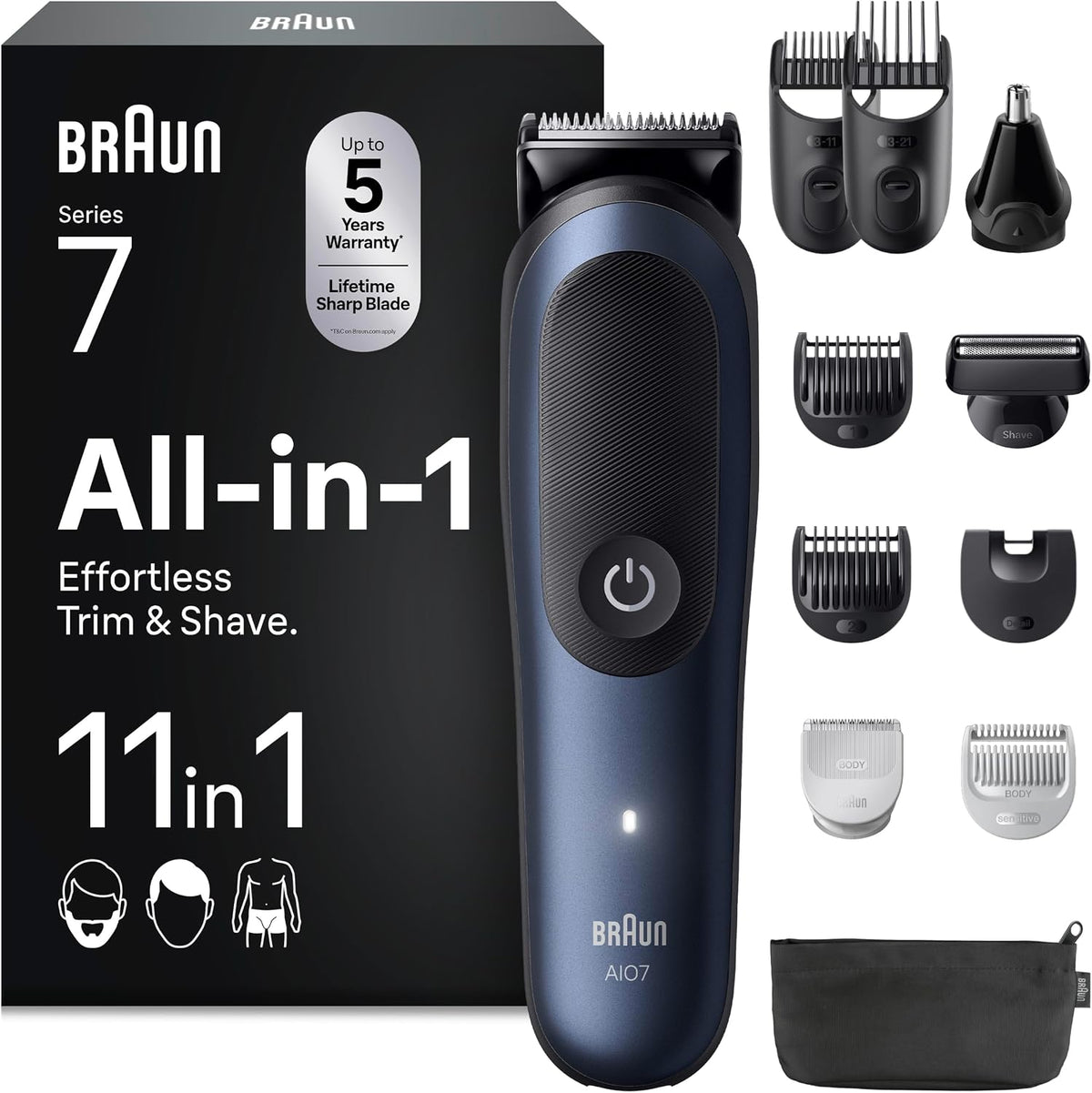 Kosiarki do korpusów Braun, AIO7540 – Brązowy / Niebieski, Series 7 AIO7540 Men 's elektryczny Kosiarka, Niebieski, All- In- One 11- in-1 11-en-1