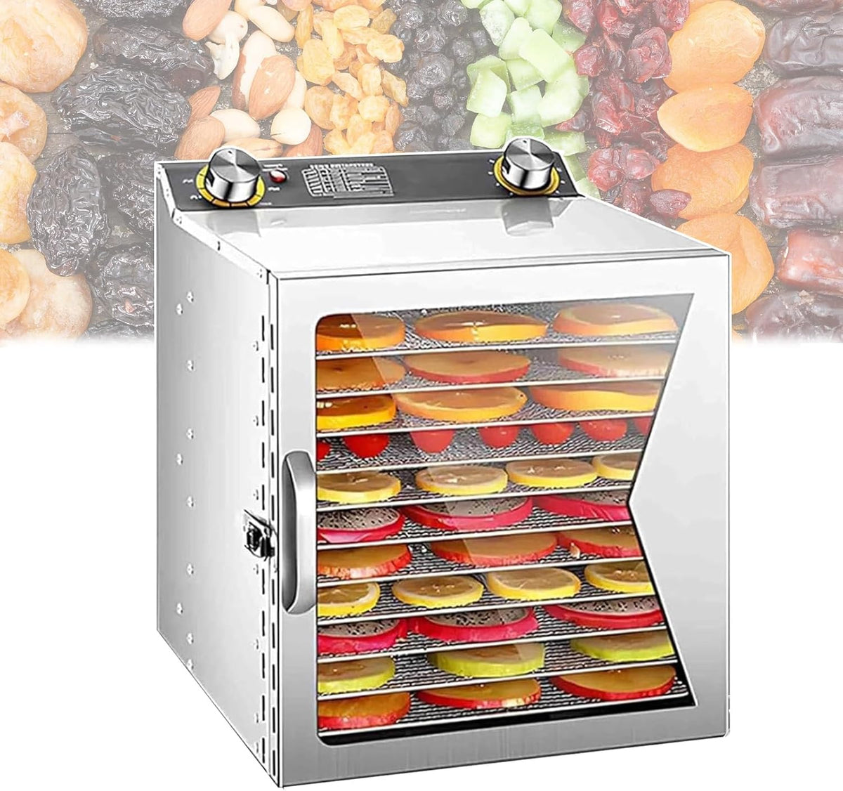 HTDRE Suszarka do żywności, 1000 W – 30 × 30.5 × 38 cm, 220 V, Czarny, stal nierdzewna – owoce, do suszenia mięsa