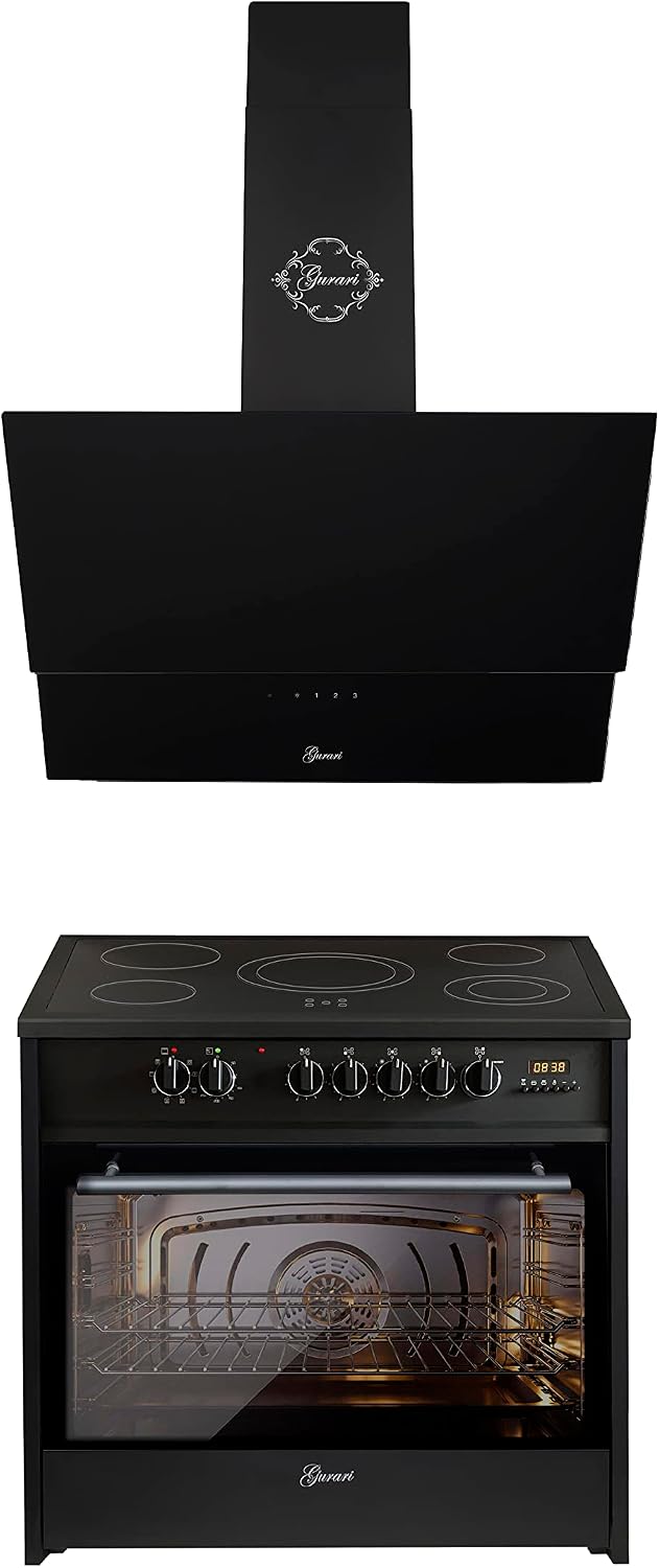 Okap kuchenny Gurari, 90 cm, 121 l – 1200 W, Czarny, pilot zdalnego sterowania, funkcja grilla