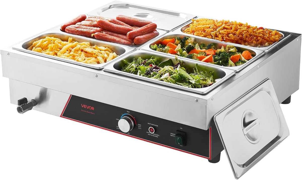VEVOR Podgrzewacze do potraw, 1500 W, 690 x 570 x 220 mm, 11.65 kg – Srebrny, Bain- Marie de Comptoir, Buffet Ogrzewany w stali nierdzewnej