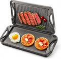 Grill – 492 x 218 mm, Szary, Piekarnik z piekarnikiem, przenośny do a – kemping, odlewane żelazko, odwracalny czarny odlew żelaza plancha płyta