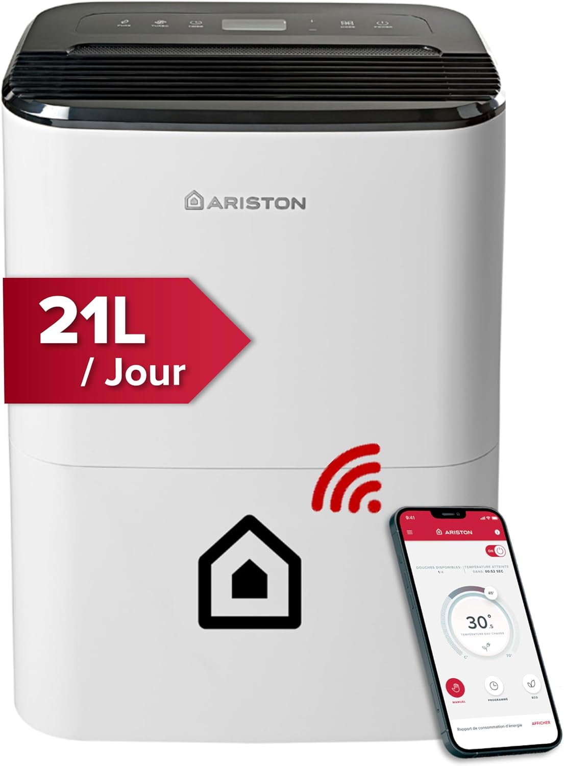 Ariston Osuszacz powietrza, 21S – 21 l, 52 m, Biały, Wi-Fi – przenośne, ciche, do pokoi do 52 m2, Deos Net WiFi