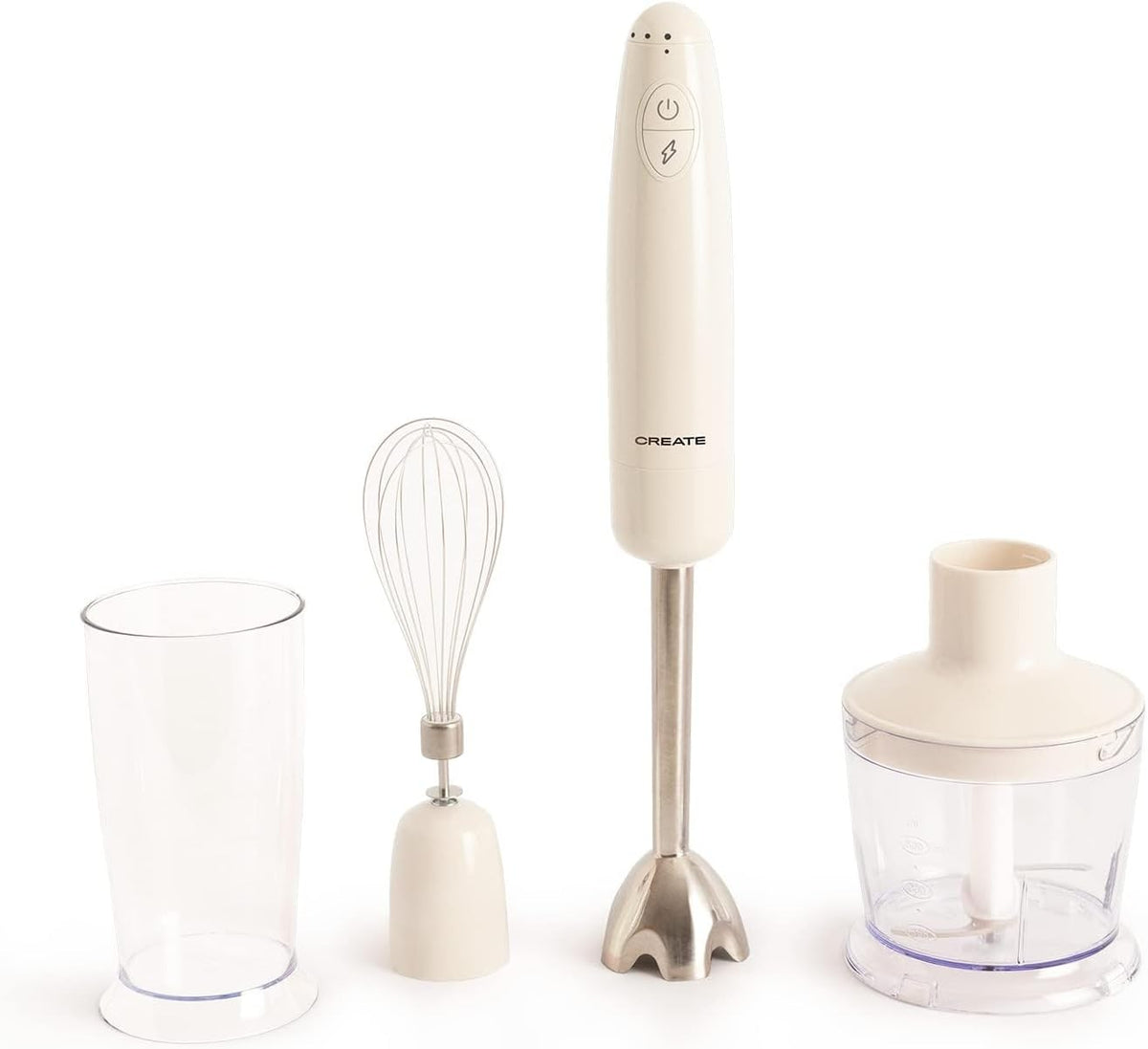 CREATE Mikser, 1000 W, 500 ml, Biały – stal nierdzewna, blender ręczny, biała, 500 ml miska do śmigłowca – 600 ml miarka dozująca, 6 prędkości