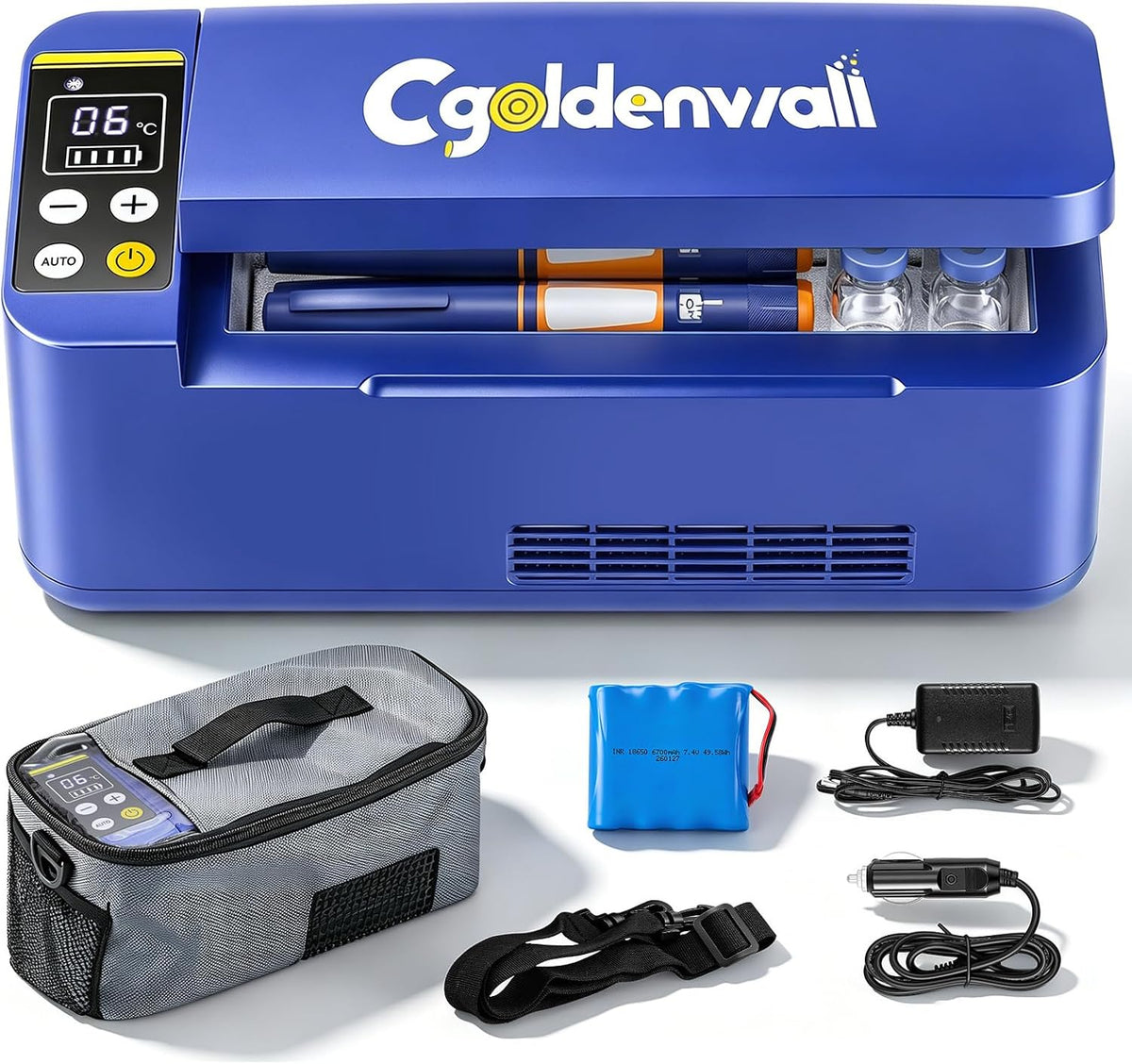 Lodówka CGOLDENWALL, 180 × 79 × 31 mm, 12 V – Biały, Przenośna medyczna, 2 do 20°C, transport insuliny i leków