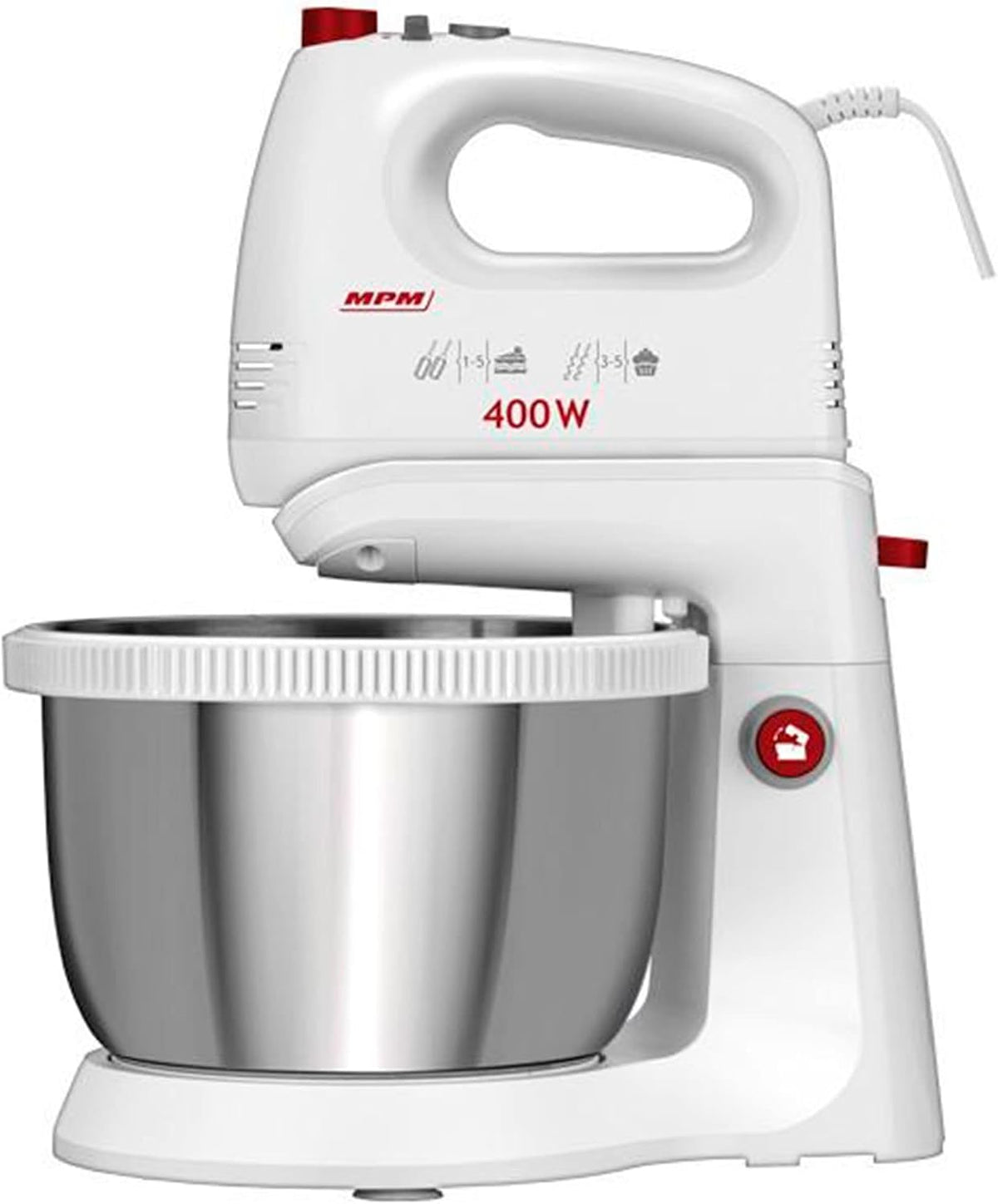 MPM Mikser, 21Z, 5 l – 400 W, Srebrny / Biały, stal nierdzewna, planetarny – MMR- 21Z Robot, Ciasto, 5 prędkości