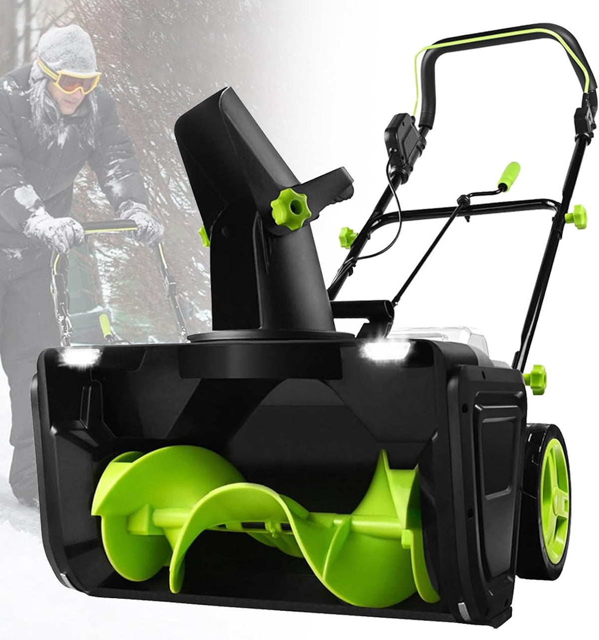 Truskawki do usuwania śniegu Naturalpowev, 50 cm, 3500 W, 40 V – Czarny, oświetlenie LED, 2Szczotka do baterii, silnik