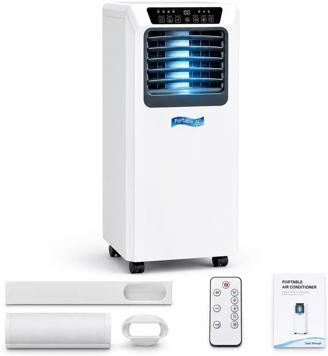 WANGYYDS Klimatyzator przenośny, klimatyzator mobilny, 9000BTU – 9000 BTU, 20 m, Biały, oświetlenie LED – pilot zdalnego sterowania
