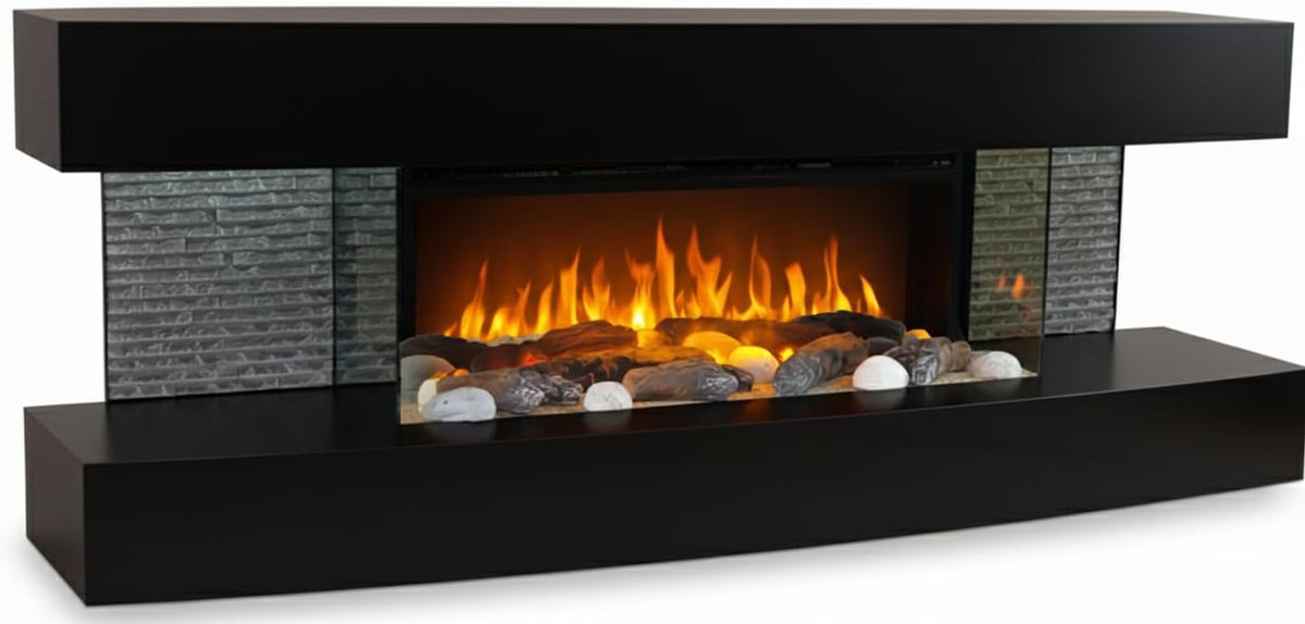 Grzejnik elektryczny Chemin'Arte – 120 cm, 2000 W, Czarny, MDF – oświetlenie LED, kominek elektryczny, termostat, gwarancja 2-letnia